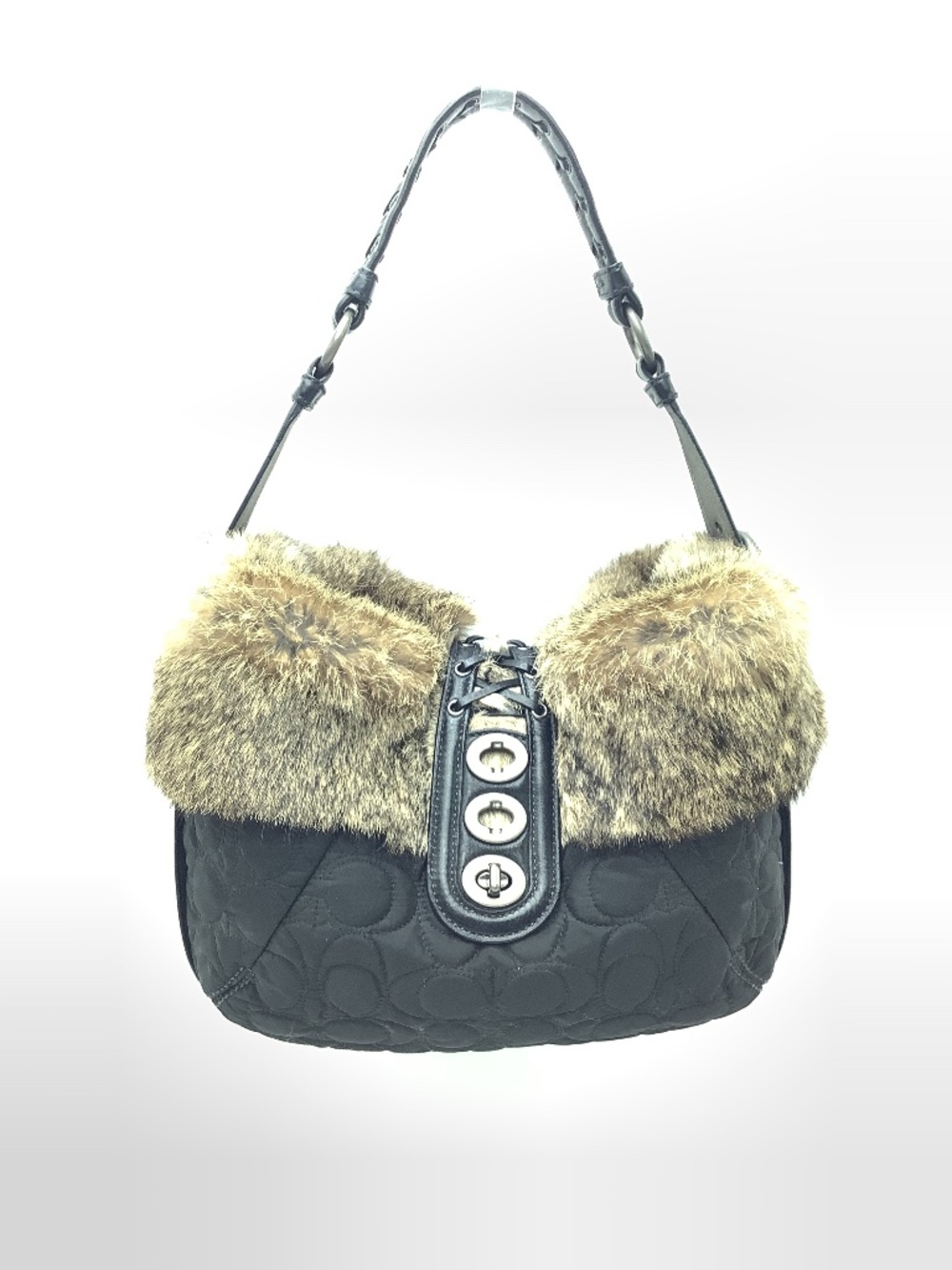 Coach CC Logo Fur Shoulder Bag